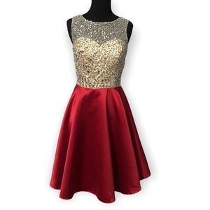 SOLD - Red & Ivory Satin Beaded/Sequin Halter Dress